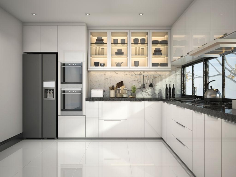 YALIG новый дизайн минималистичный глянцевый белый акриловый дверная панель кухонные шкафы из цельного дерева