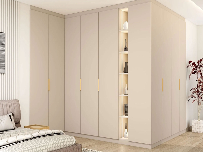 Популярный минималистичный гардероб Кремово-белый лакированный шкаф из массива дерева с дизайном освещения