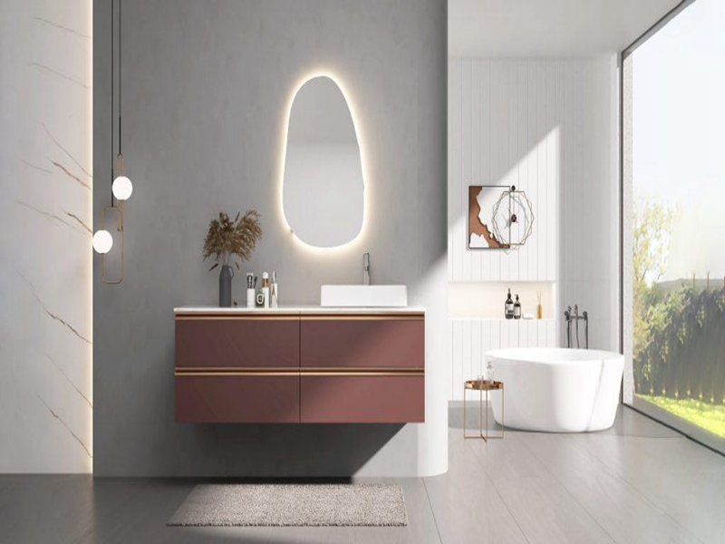 Современный дизайн, стильный бордовый лак, водонепроницаемый шкаф для ванной комнаты из цельного дерева, комод