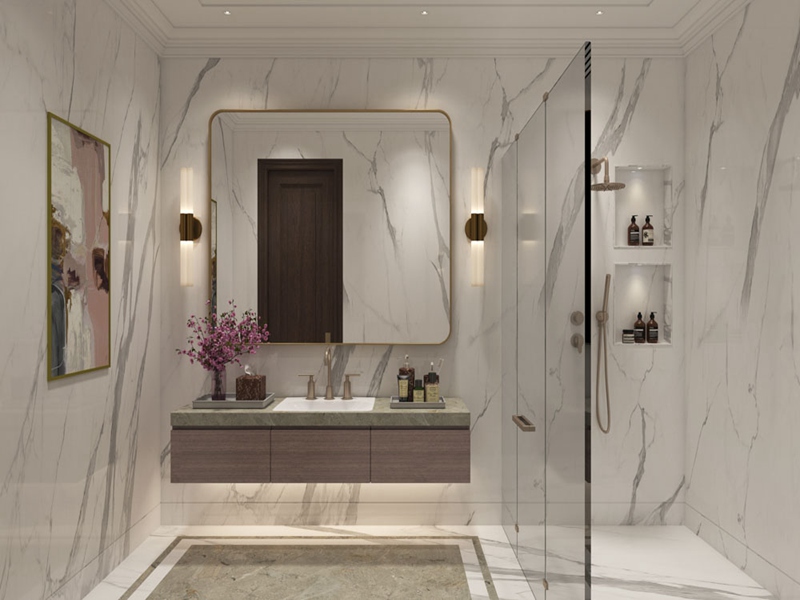 Современный стиль, минималистский меламиновый шпон, туалетный столик для ванной комнаты из цельного дерева с зеркалом с окантовкой