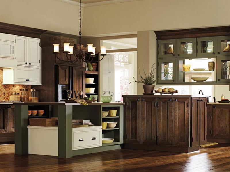 землистый цвет кухонного шкафа в деревенском стиле